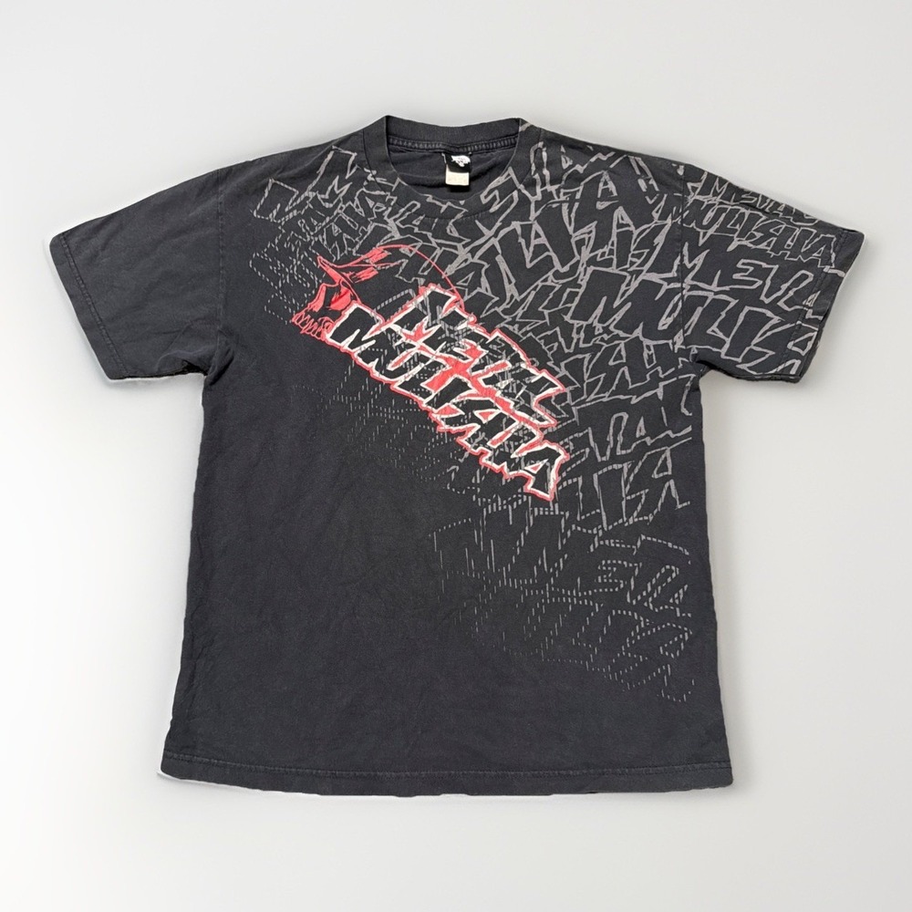 Vintage Y2K Metal Mulisha T Shirt‎ Mens Large Skull AOP Graphic Black Faded